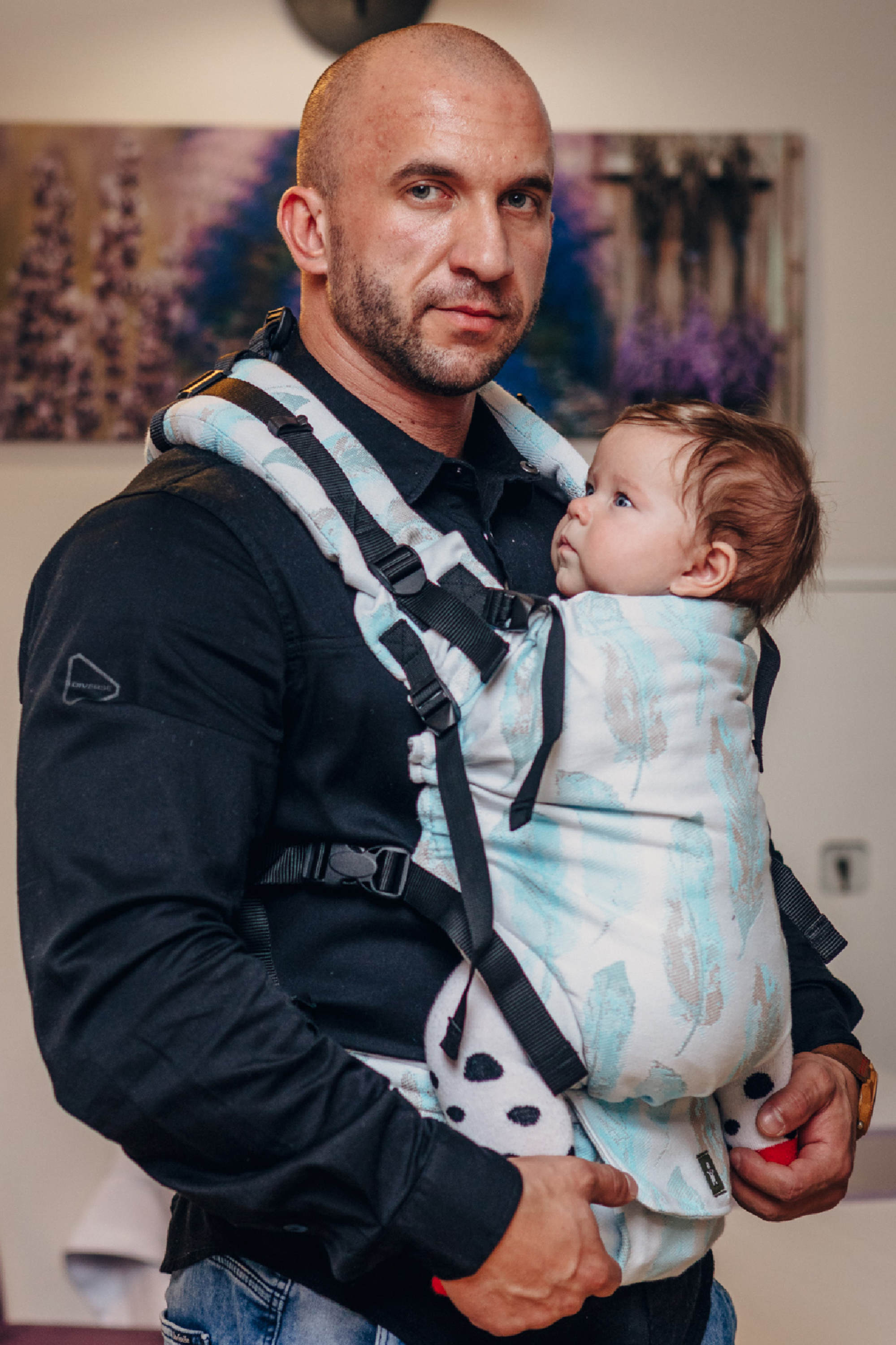 LennyUp Carrier – Painted Feathers White & Turquoise